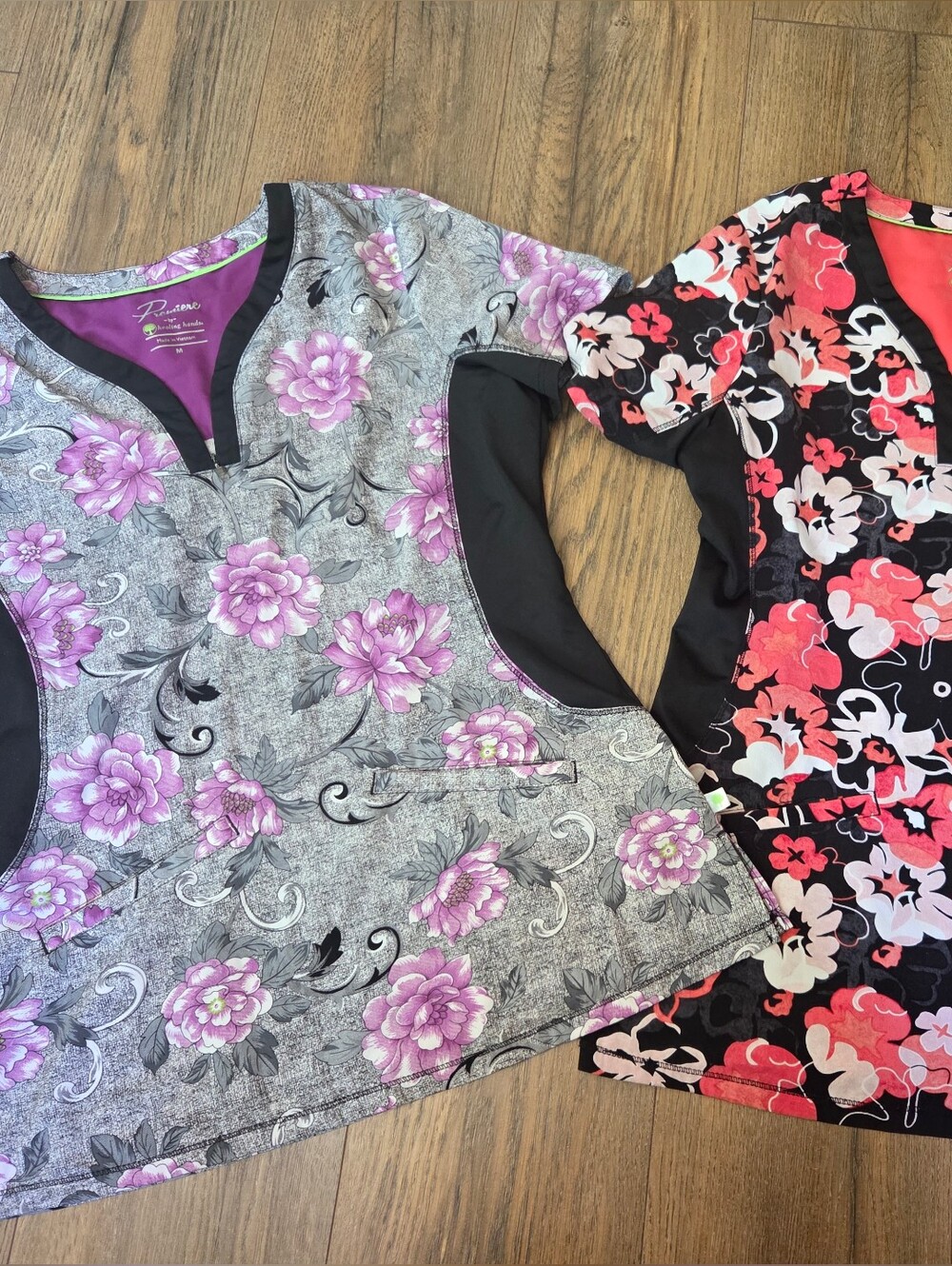 Set Of 2 Healing Hands Scrub Tops